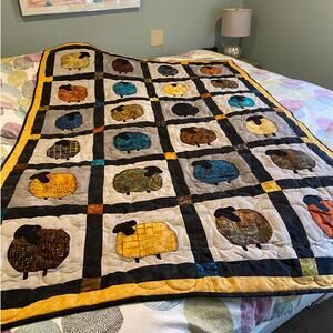 Handmade Sheep Quilt Throw Blanket Jewel Tones Meeker CO 51 x 72 Maker Label